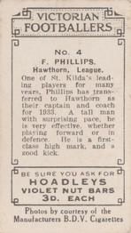 1933 Hoadley's Victorian Footballers #4 Fred Phillips Back